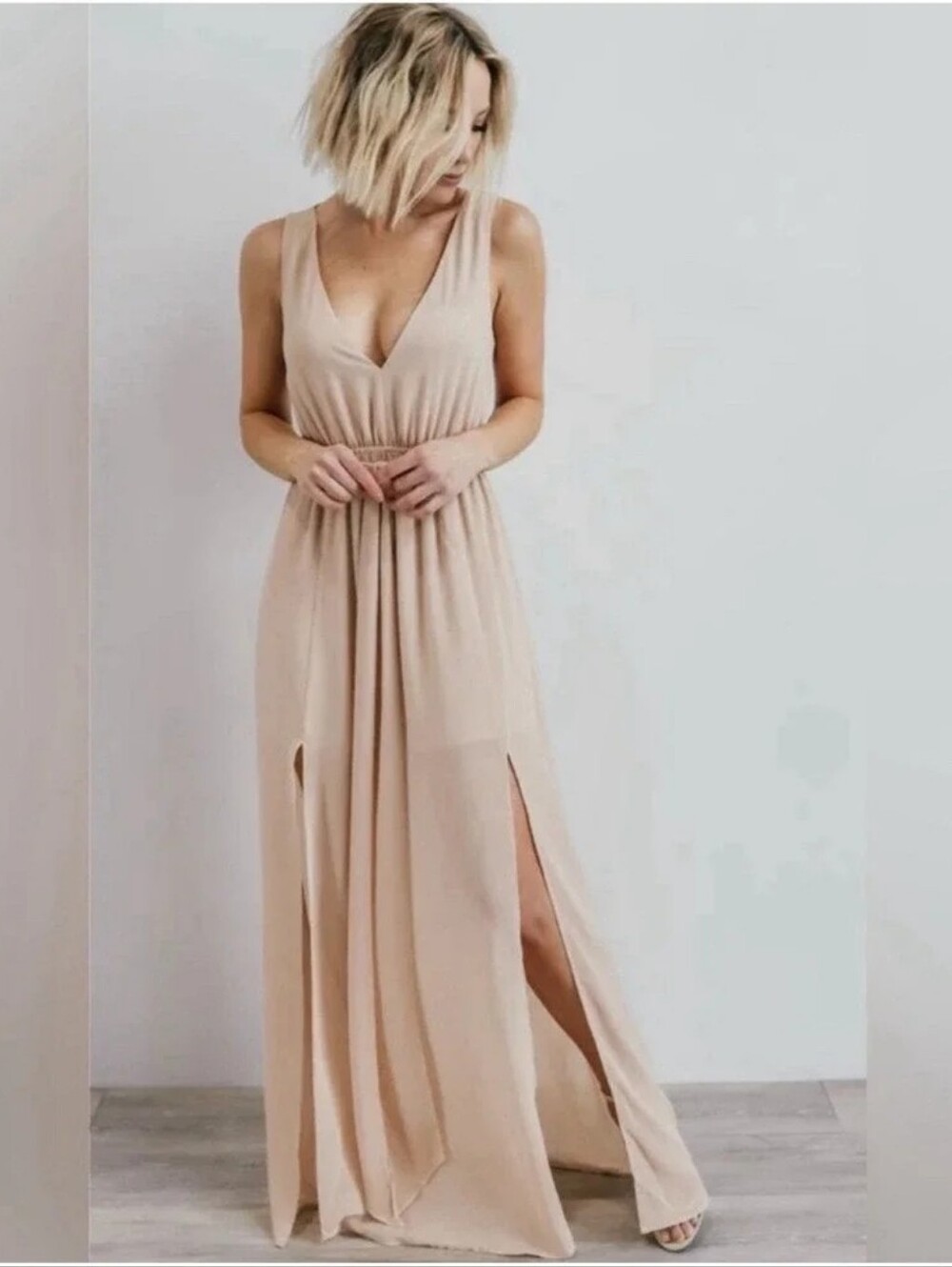 Baltic Born Hera Elegant Natural Beige Maxi Dress with slits size S